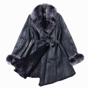 Bon Jovi Blue Fox Spanish Rabbit Fur Women's Trench Coat M/L